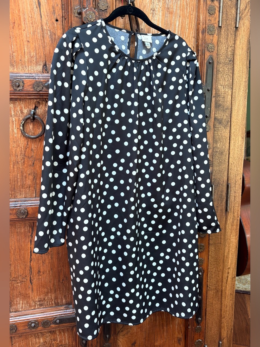 A New Day Polka Dot Long Sleeve Shift Dress with Pockets - Size L Like New